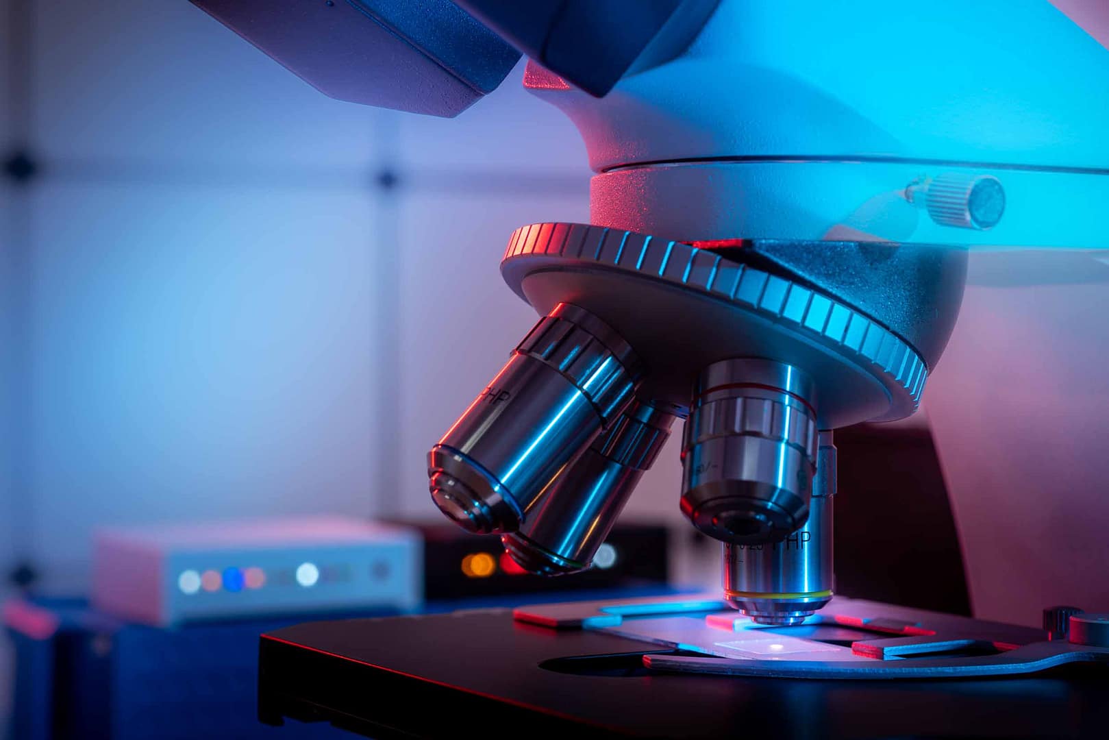 A closeup image of a microscope