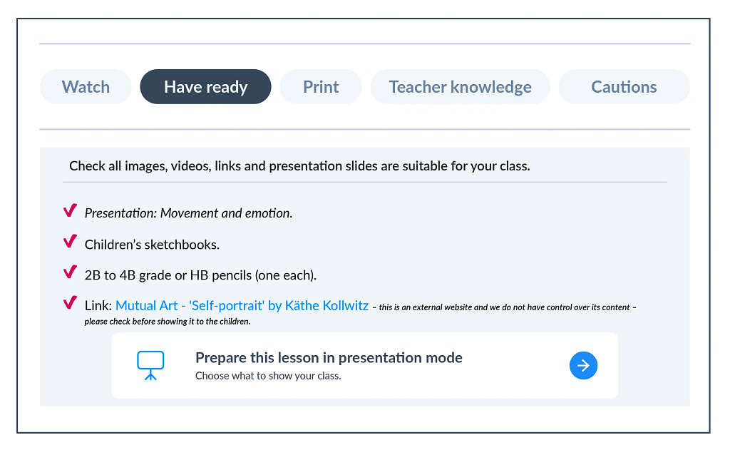 The Have ready section in Before the lesson.