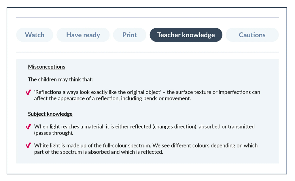The Teacher knowledge section in Before the lesson.