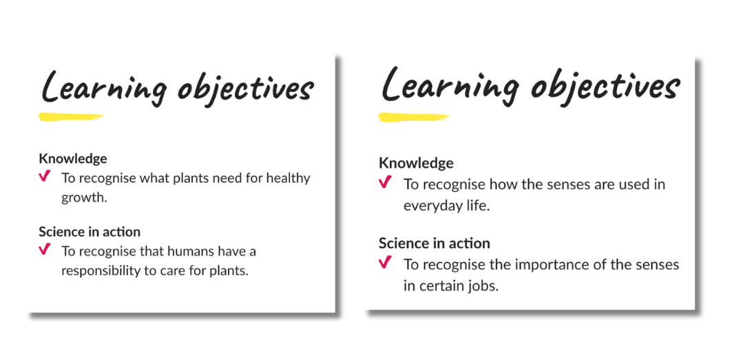 example of science in action learning objectives from science lesson plans