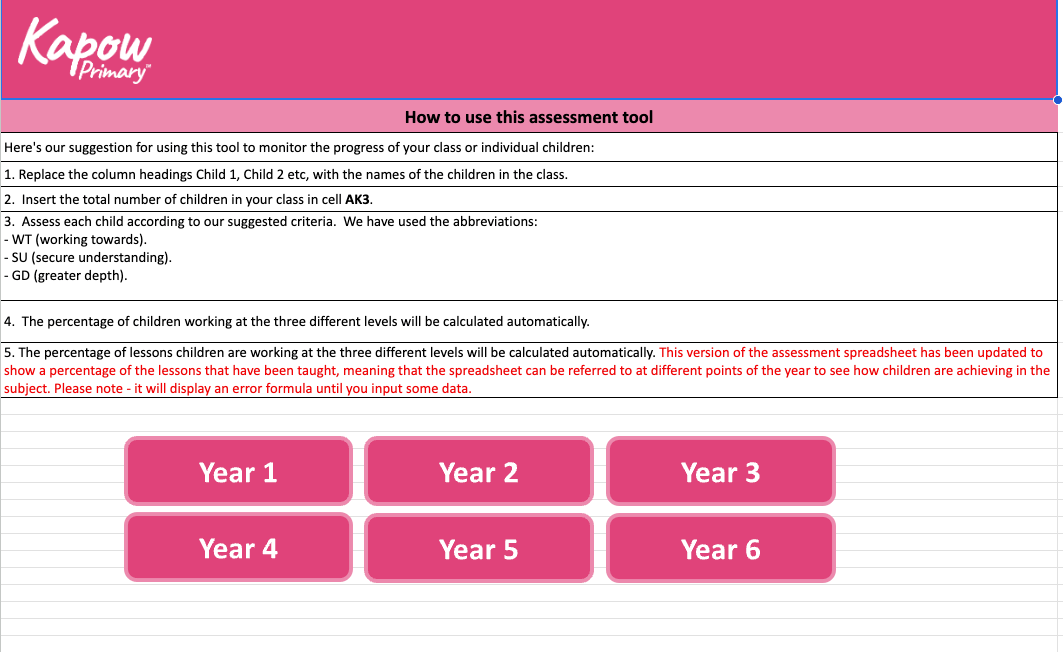 Religion and worldviews: Assessment spreadsheet