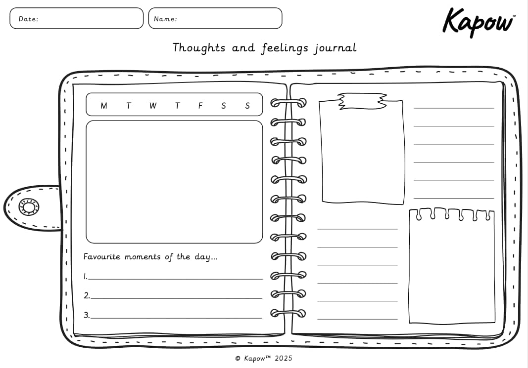 Wellbeing Activity: Thoughts and feelings journal