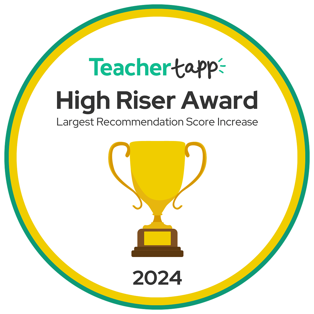 gold cup with 2024 sub text stating that this is for the teacher tapp high riser award