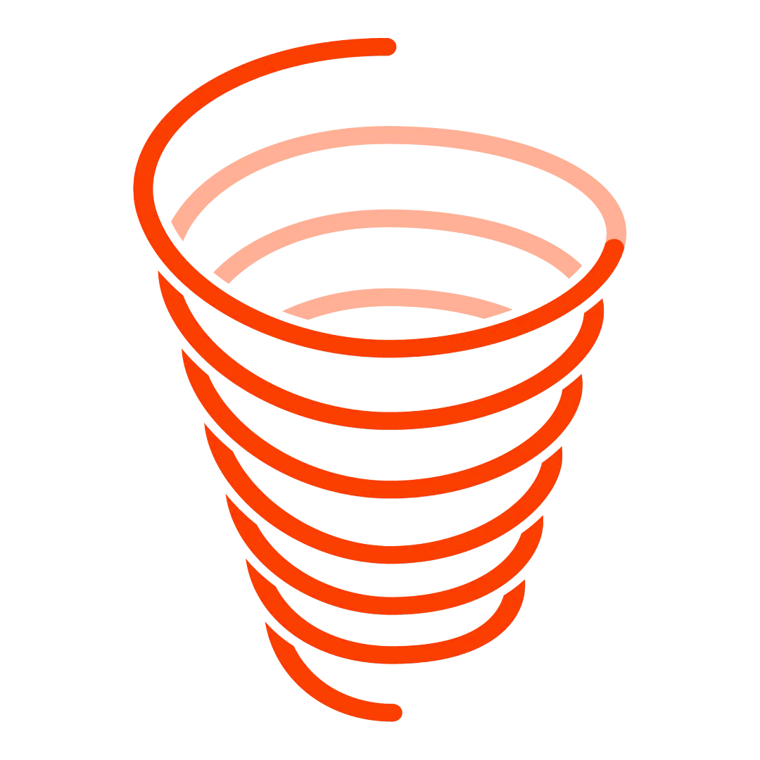 Orange spiral representing the concept of a spiral curriculum in education