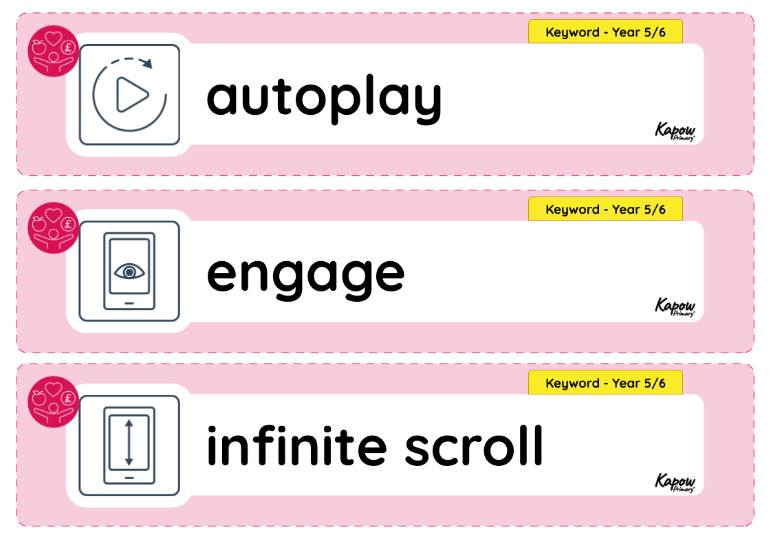 Vocabulary display – RSE & PSHE Y6: How do I feel about the things I see online?