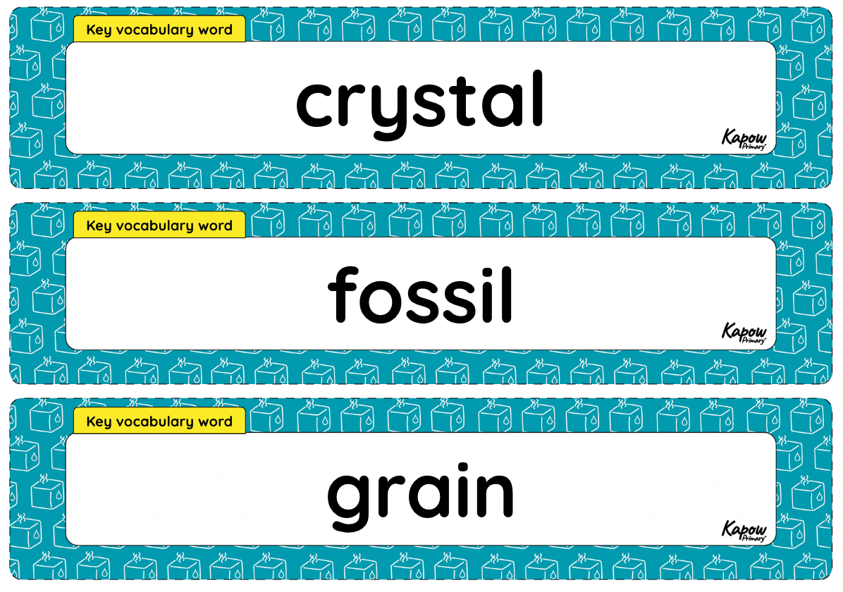 Vocabulary display – Science Y3: Rocks and soil