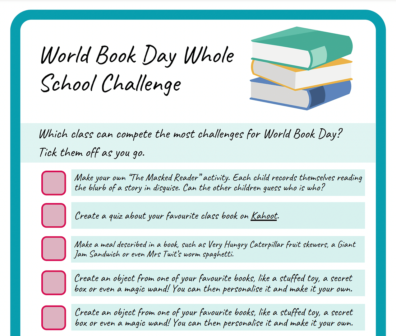 World Book Day school challenge