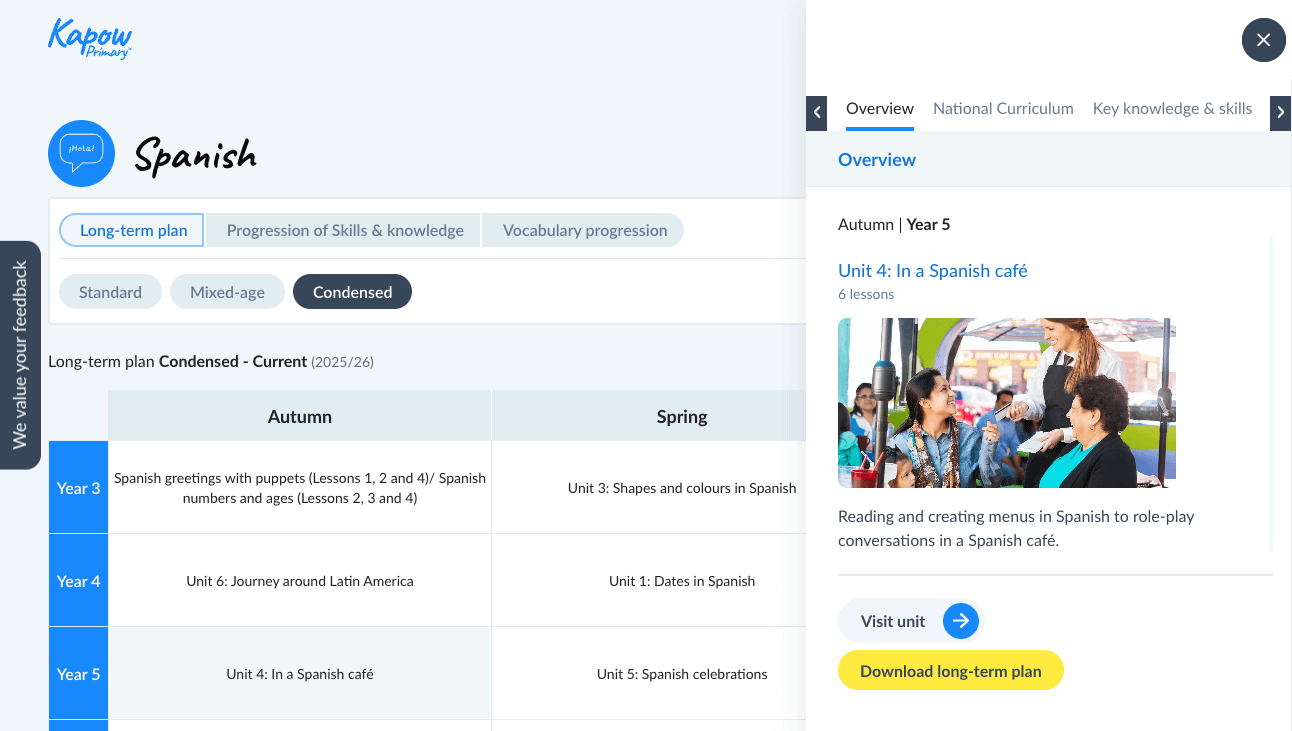 Spanish: Curriculum portal – Condensed long-term plan