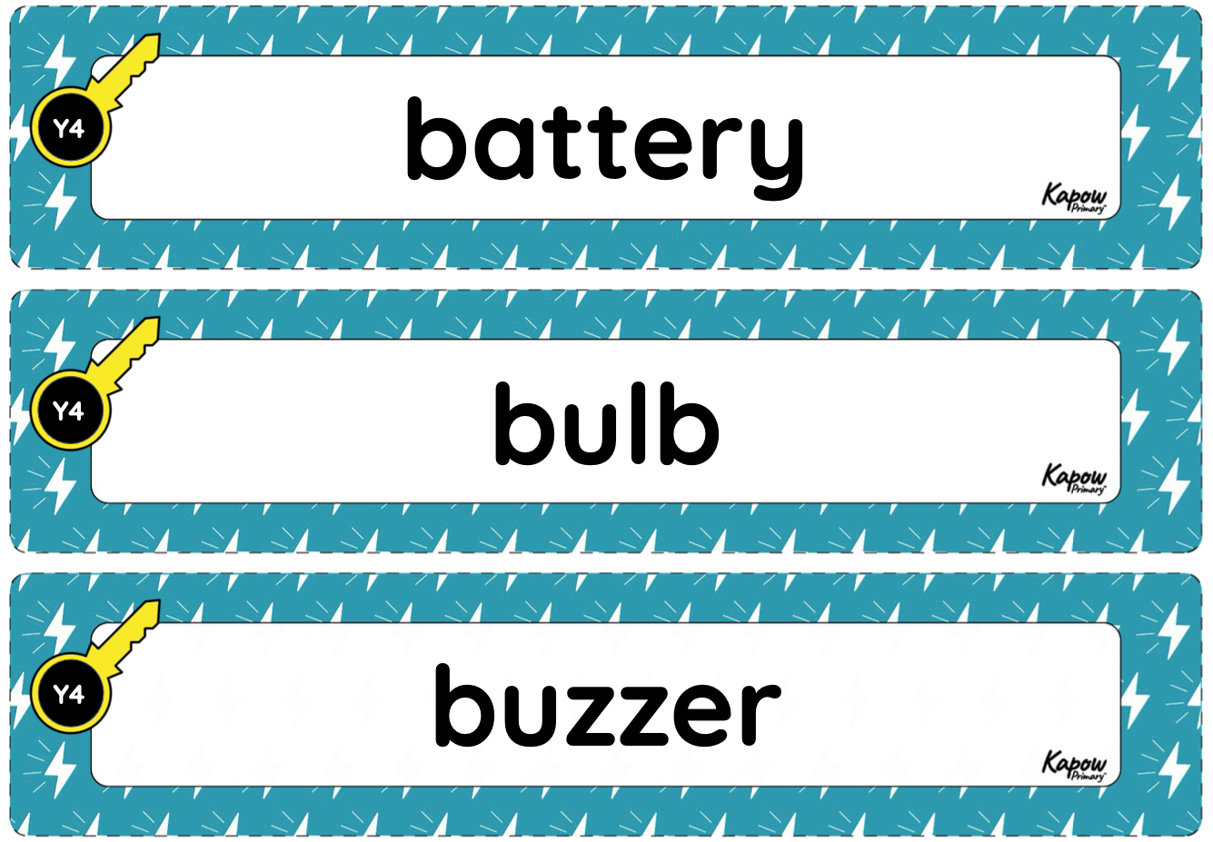 Vocabulary display: Circuits, batteries and switches