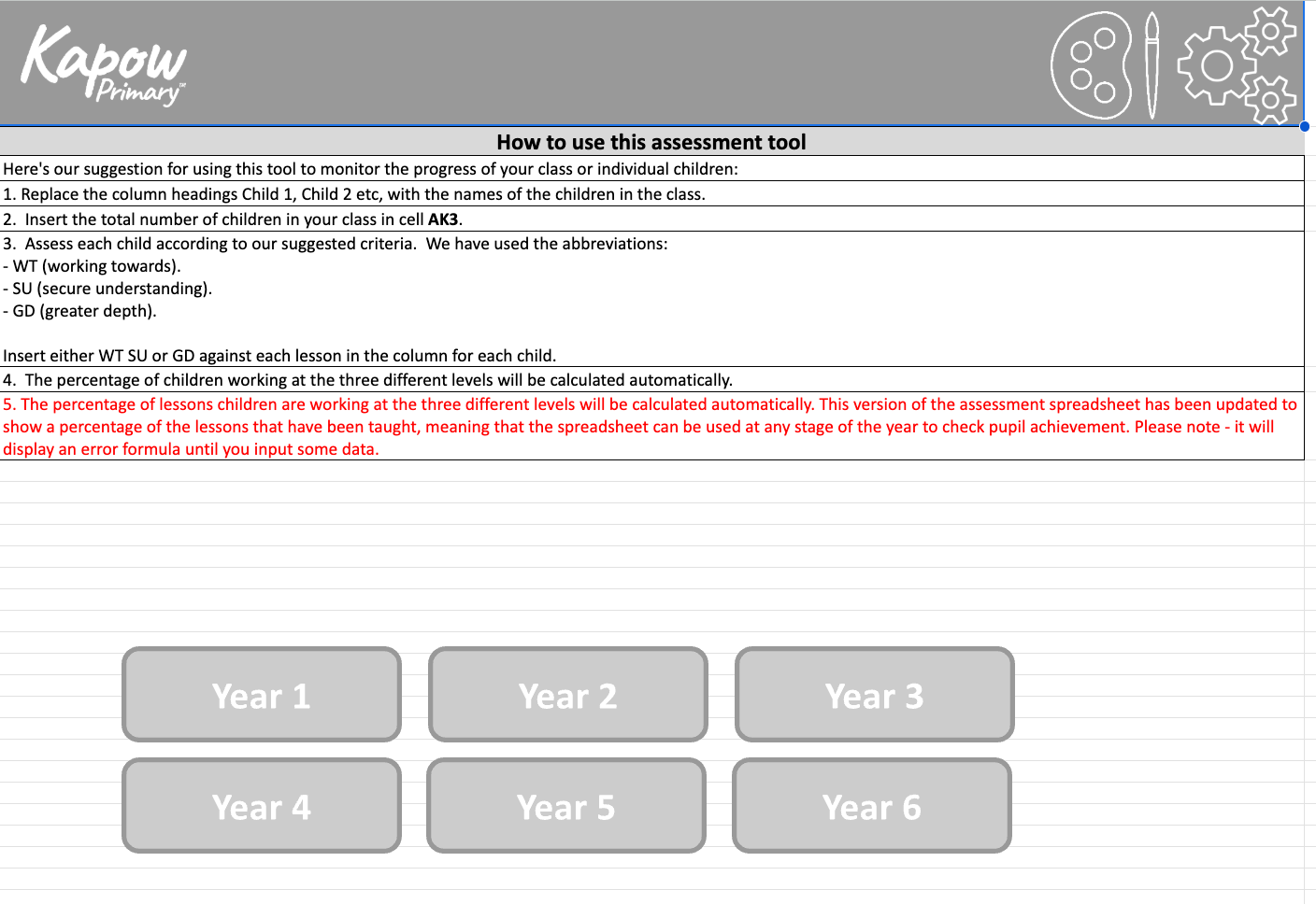 Half-termly DT and Art: Assessment spreadsheet