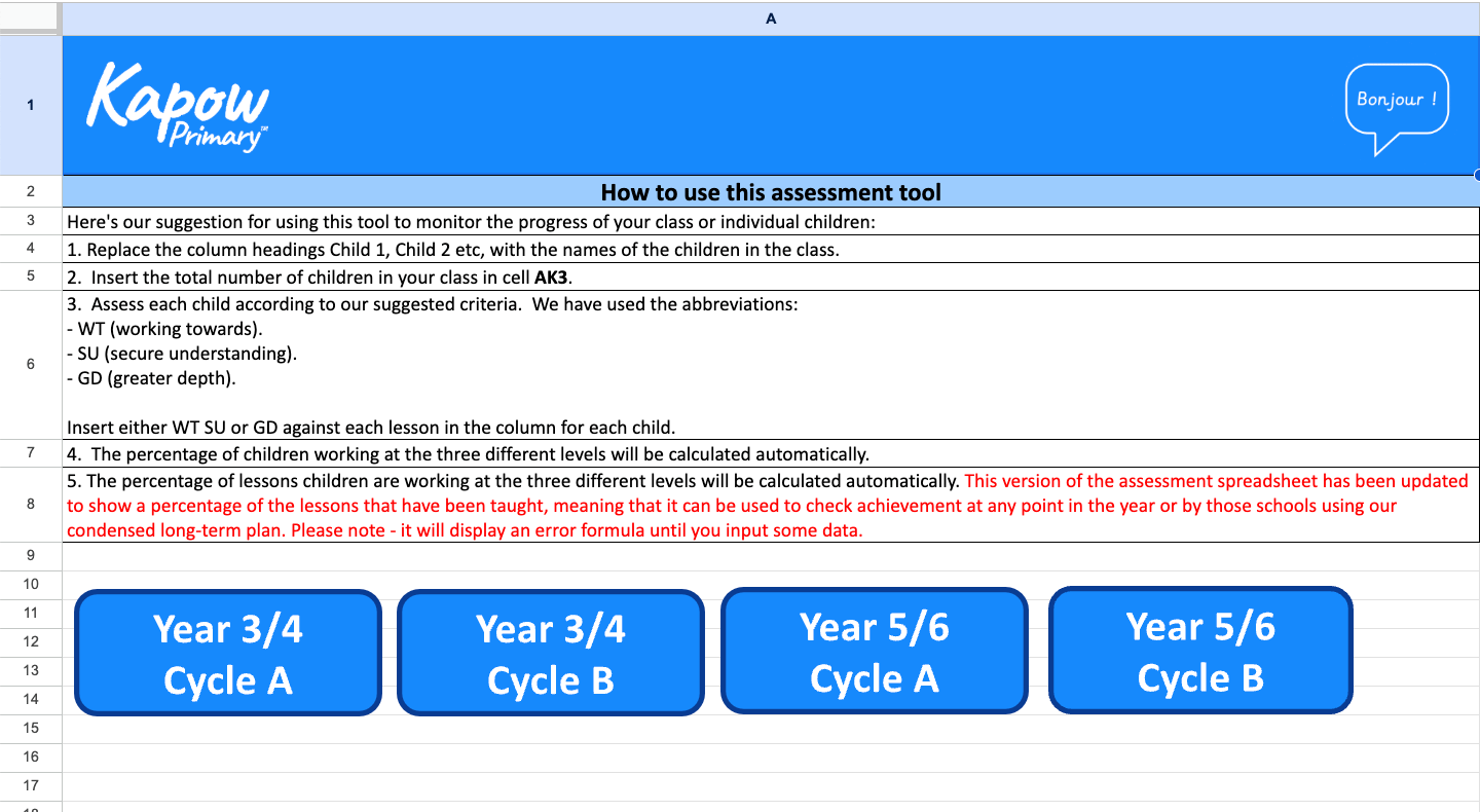 French: Assessment spreadsheet — mixed-age