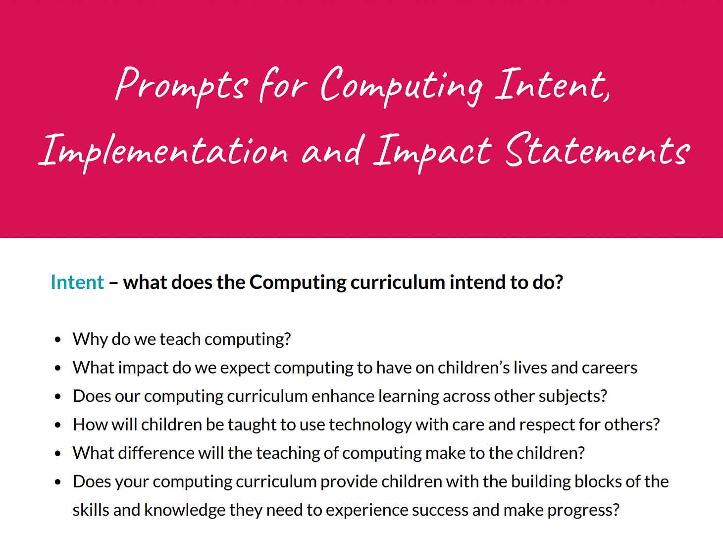 Prompts for Computing intent, implementation and impact statements