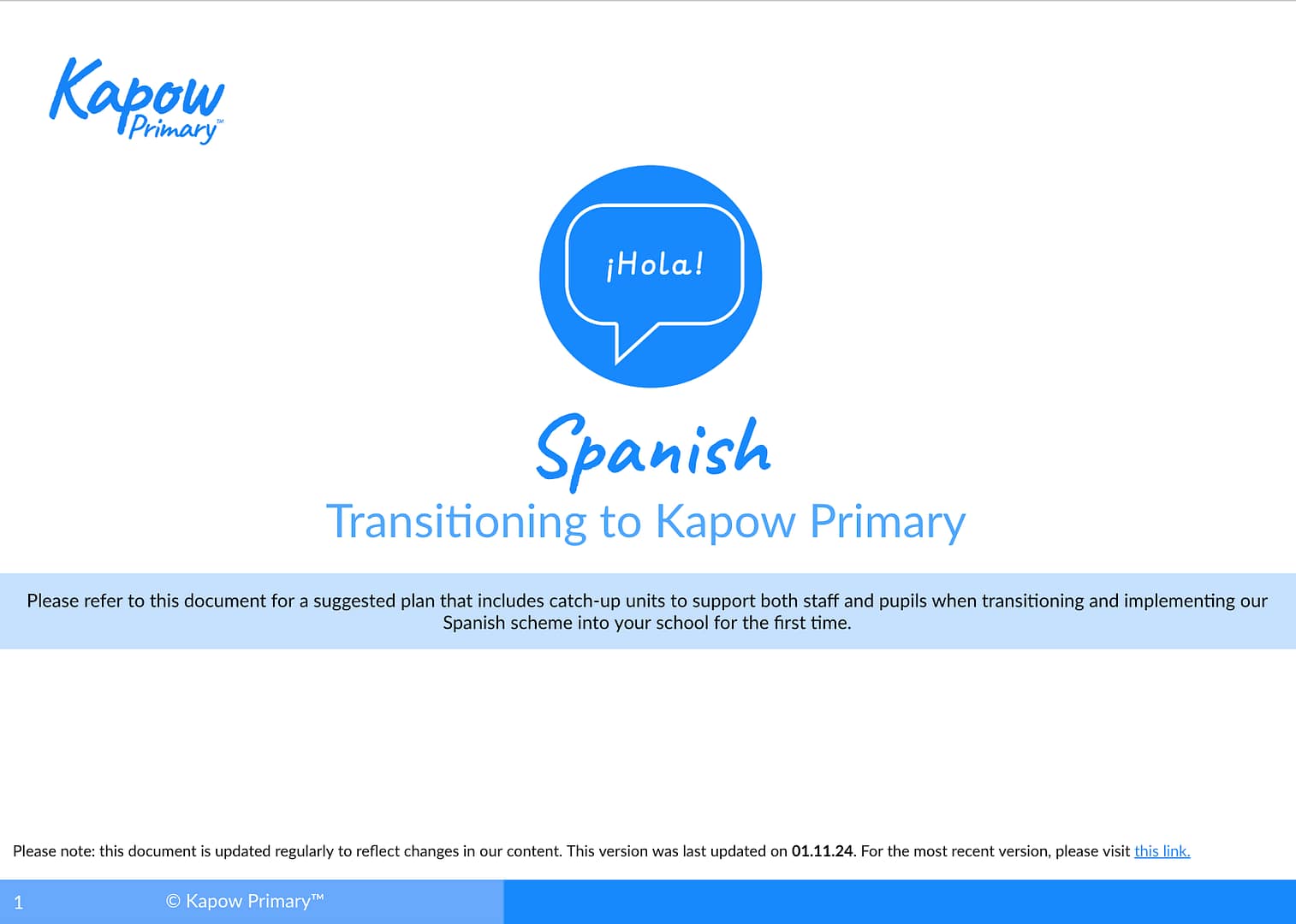 Transitioning to Kapow Primary Spanish