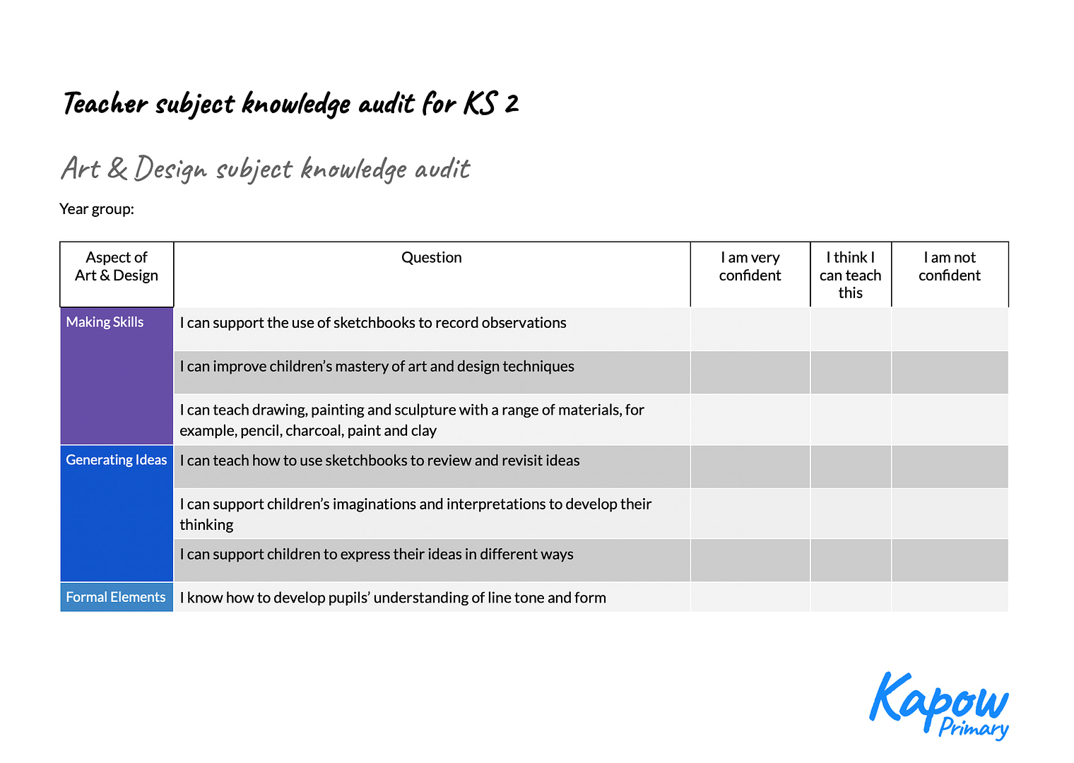 Teacher subject knowledge audit KS2
