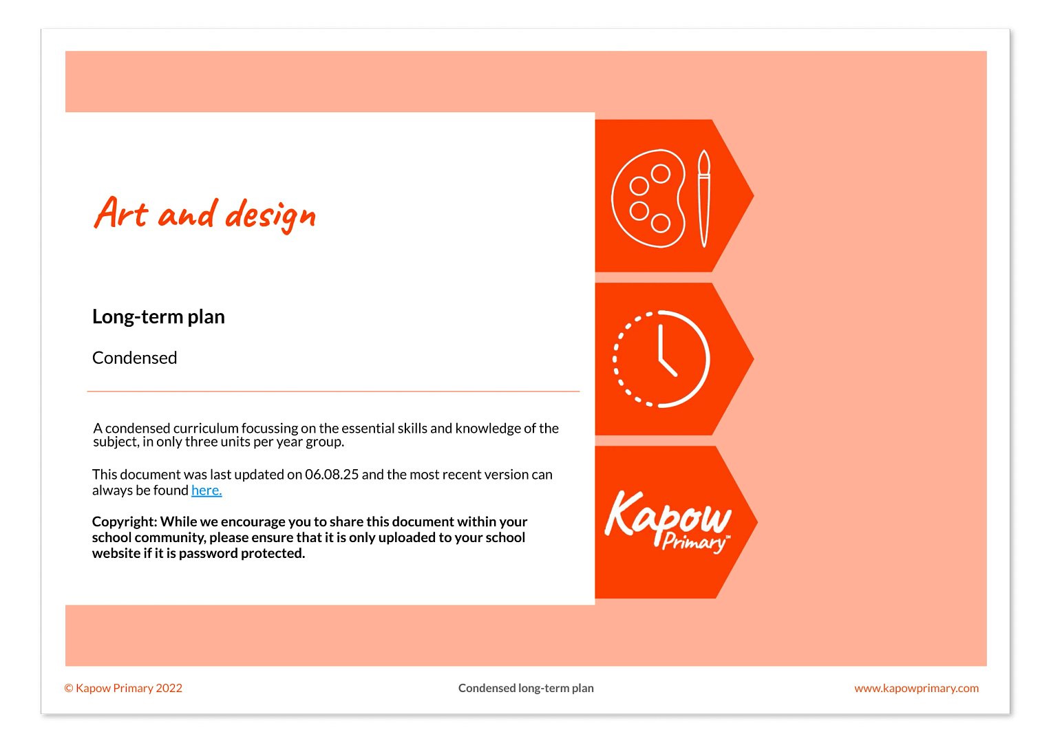 Cover page of Kapow Primary’s art and design long-term condensed curriculum plan.