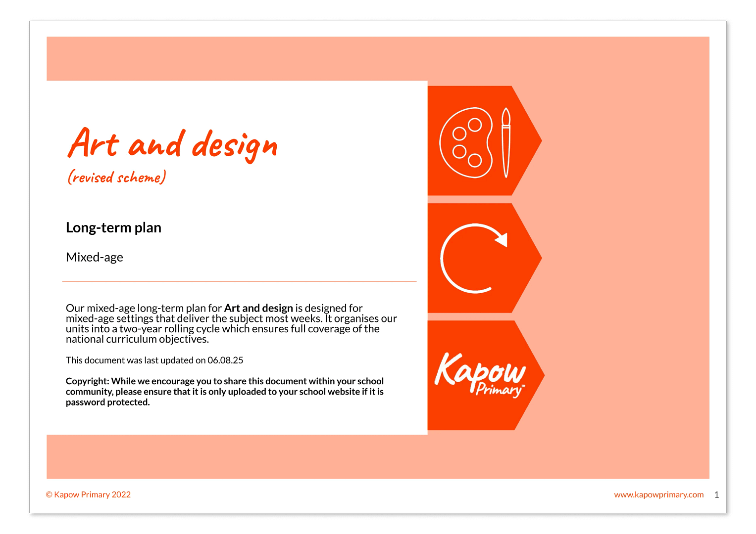 Cover page of Kapow Primary’s revised scheme for art and design mixed-age long-term plan.
