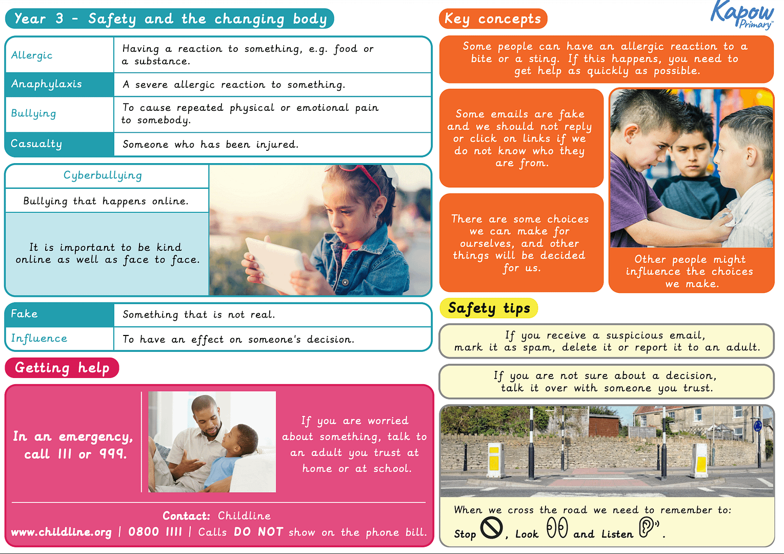 Knowledge organiser: RSE & PSHE  – Y3 Safety and the changing body