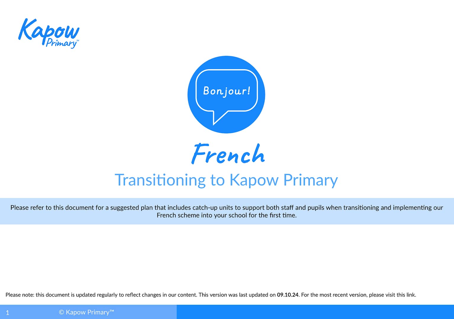 Transitioning to Kapow Primary French front cover
