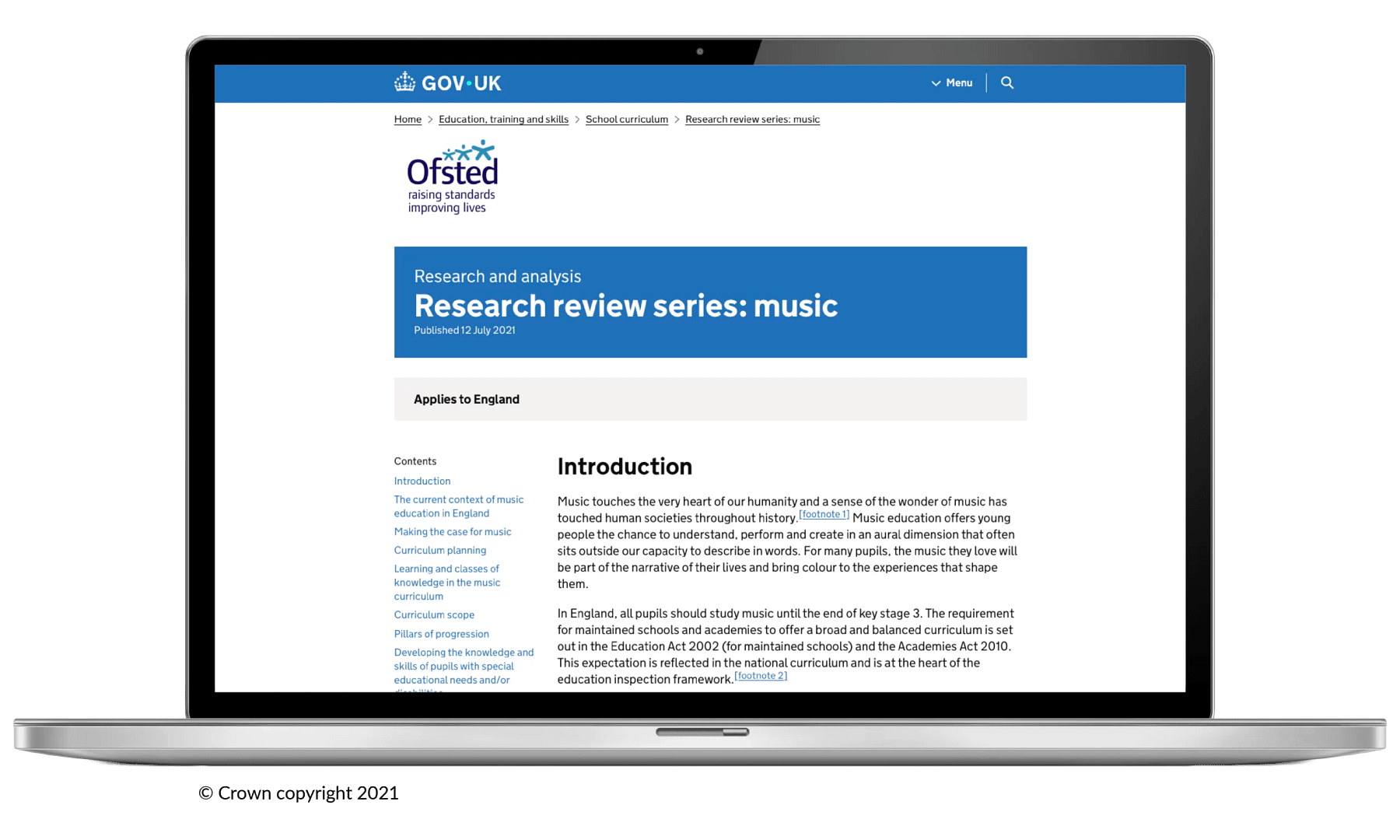 An image of the Ofsted Music research review