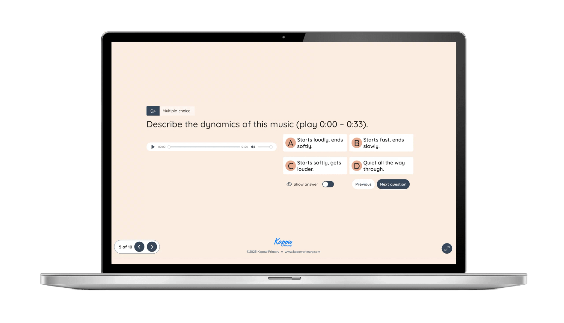 Example image of a Music assessment quiz