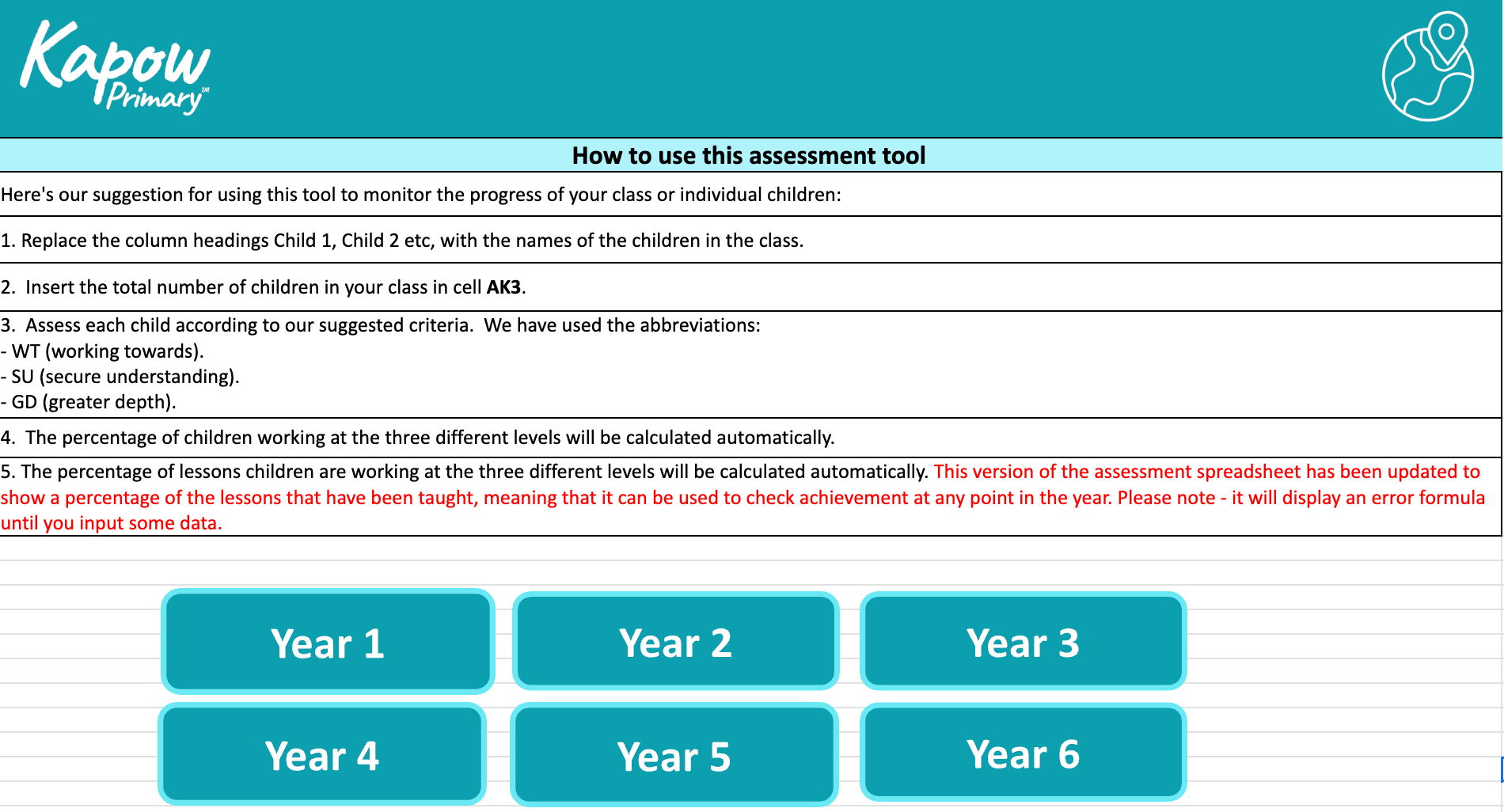 Geography: Assessment spreadsheet