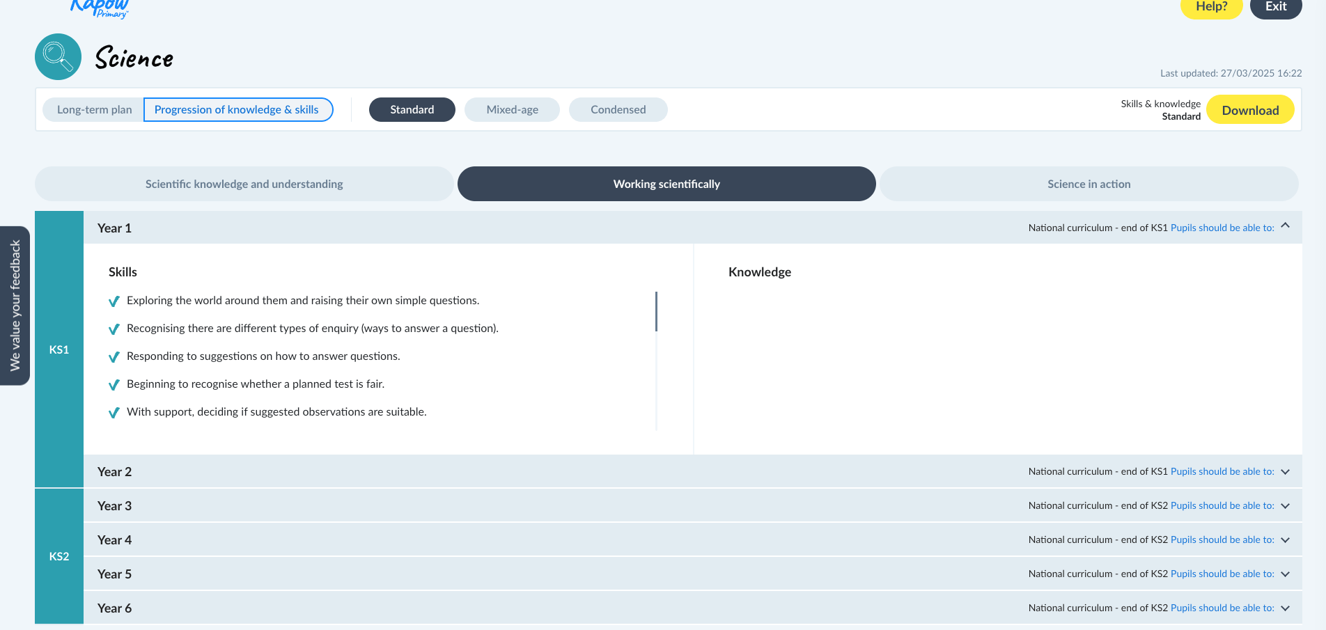 science skills and knowledge