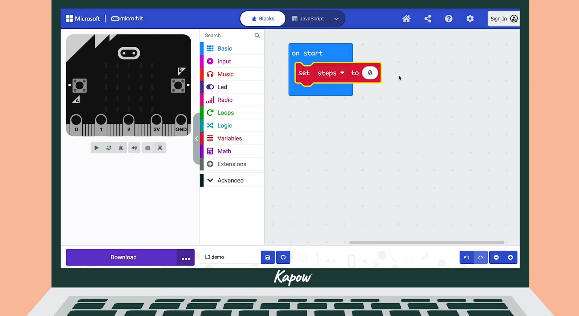 Pupil video: Programming a pedometer: creating a variable