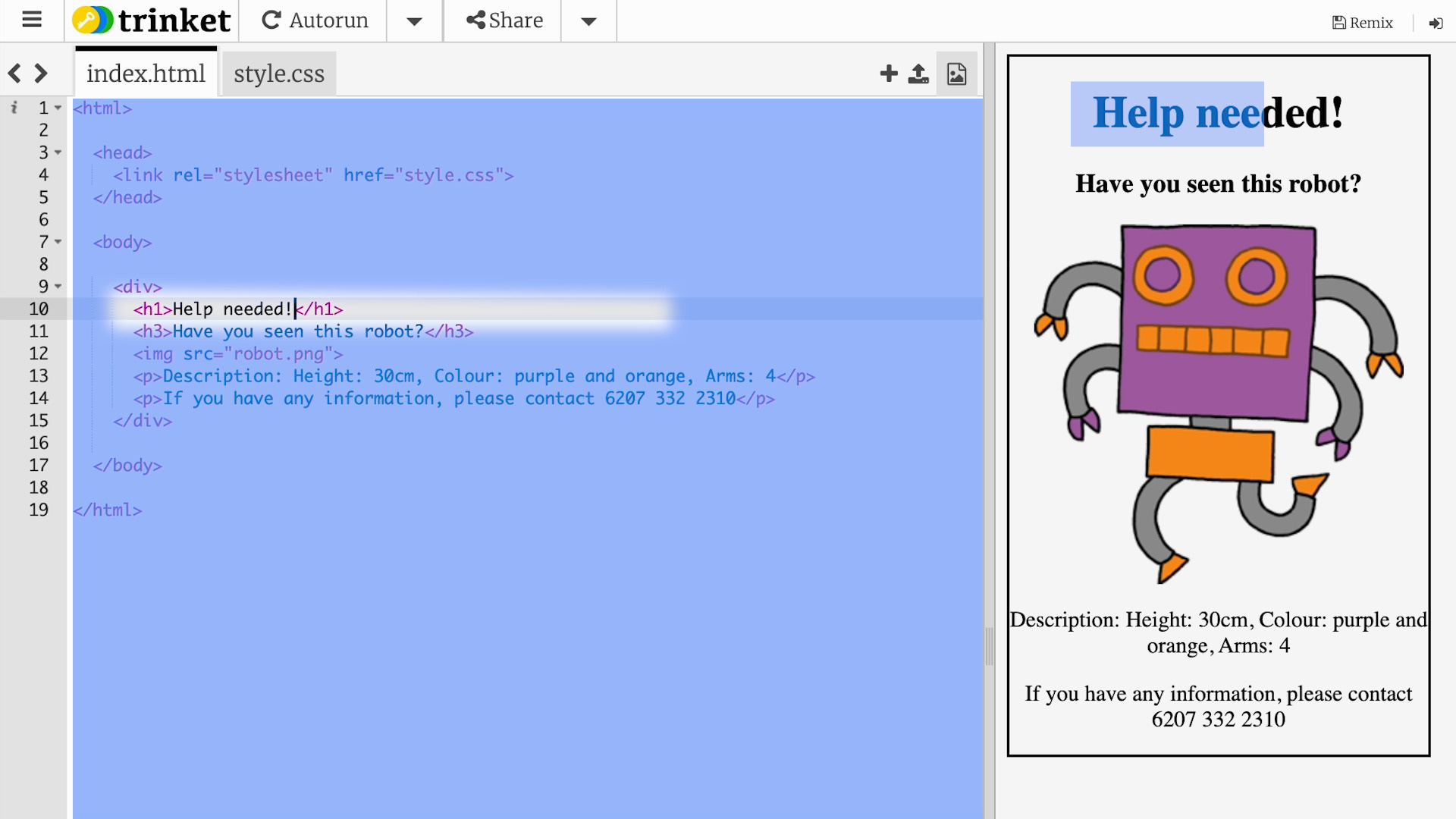 Pupil video: Remixing HTML