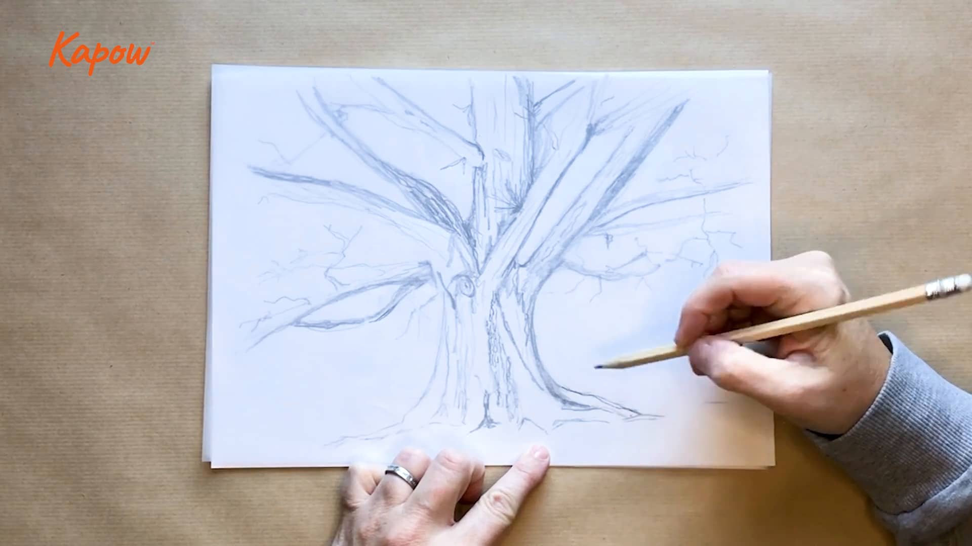 Pupil video: Winter tree monoprint print