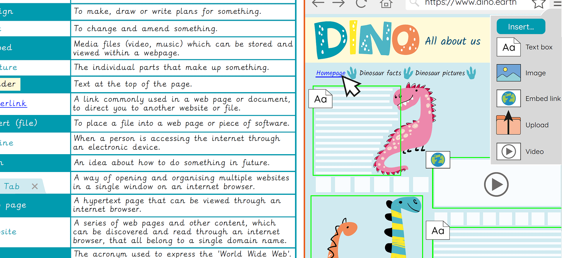 Knowledge organiser: Computing – Y4 Website design