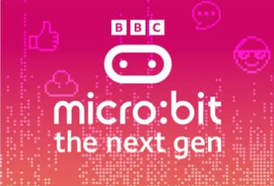 pink square with the words BBC micro:bit the next generation