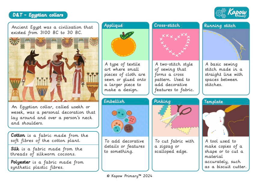 Knowledge organiser: DT – Y3 Egyptian collars