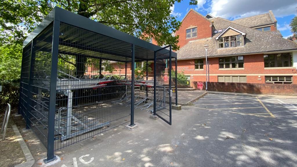 powder coated steel mesh cycle shelter