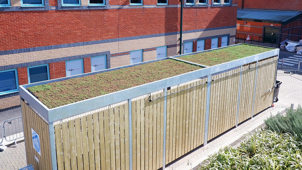 green biodiverse roof cycle shelter