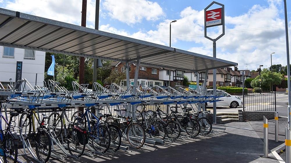 double stacked bicycle racks rail station