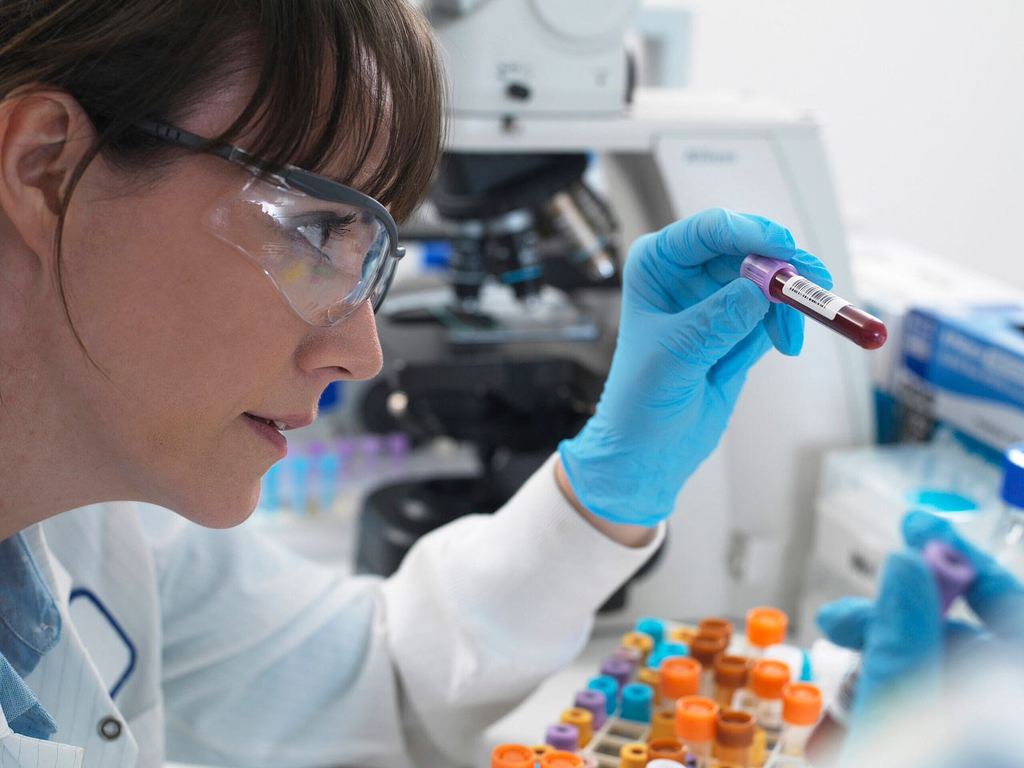 Woman Examining Blood Sample