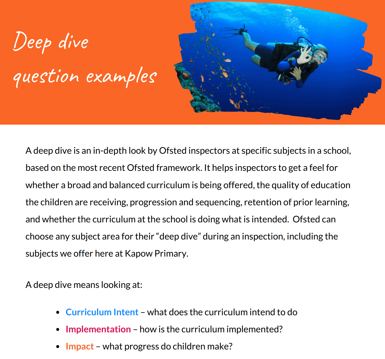 Deep dive question examples Kapow Primary