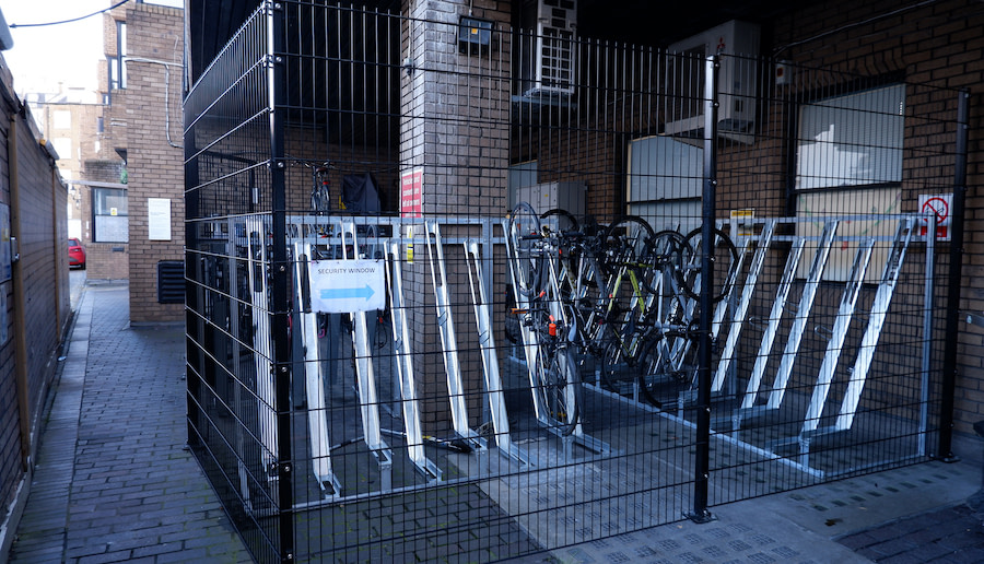 bike store with secure mesh caging