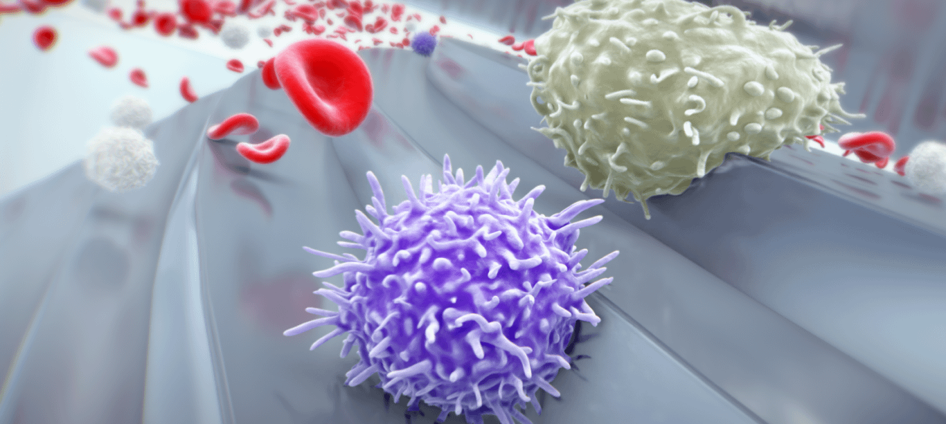 An illustration of purple and green cancer cells